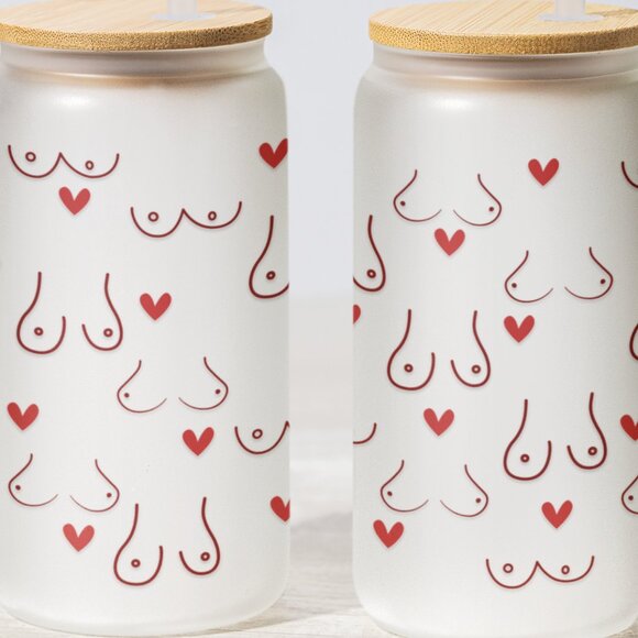 Funny Can Glass Cup, Funny Coffee Mug, Frosted Glass With Heart, Adult Humor - Picture 5 of 6